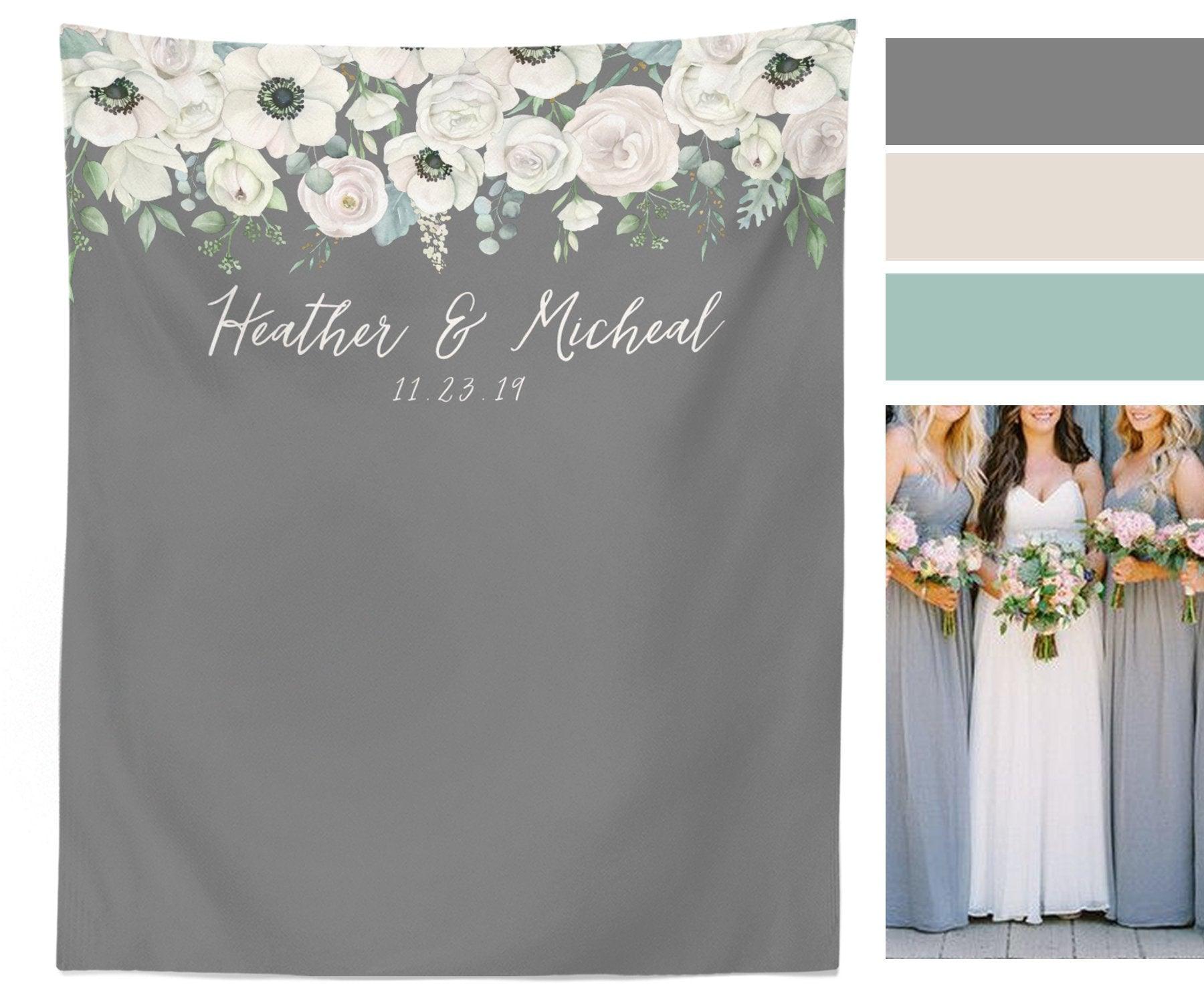 Rustic Vintage Wedding Photo Booth Backdrop | Grey Wedding Decorations - Blushing Drops