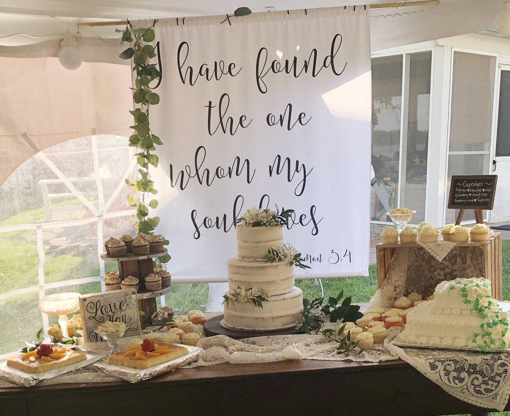 I have found the one whom my soul loves - Song of Solomon 3:4 Wedding Ceremony Backdrop - Blushing Drops