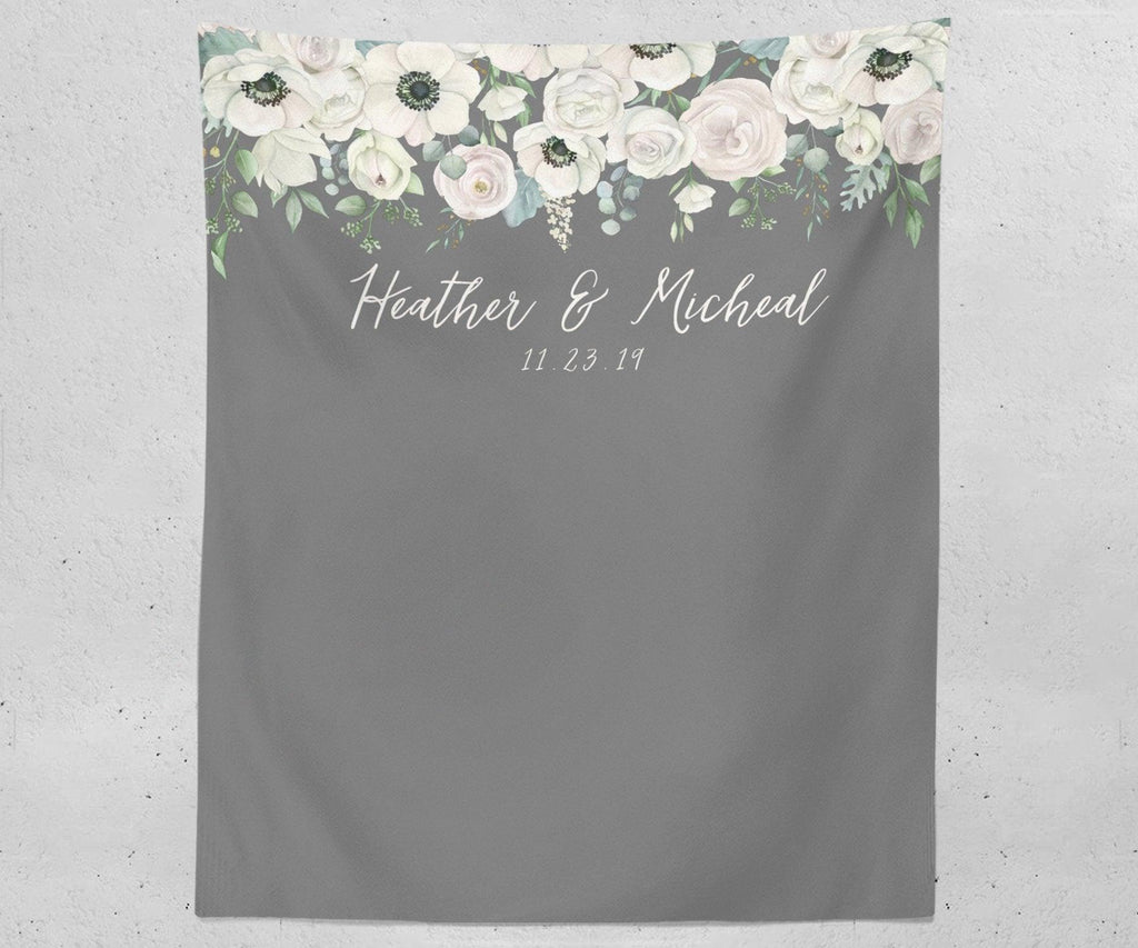 Rustic Vintage Wedding Photo Booth Backdrop | Grey Wedding Decorations - Blushing Drops