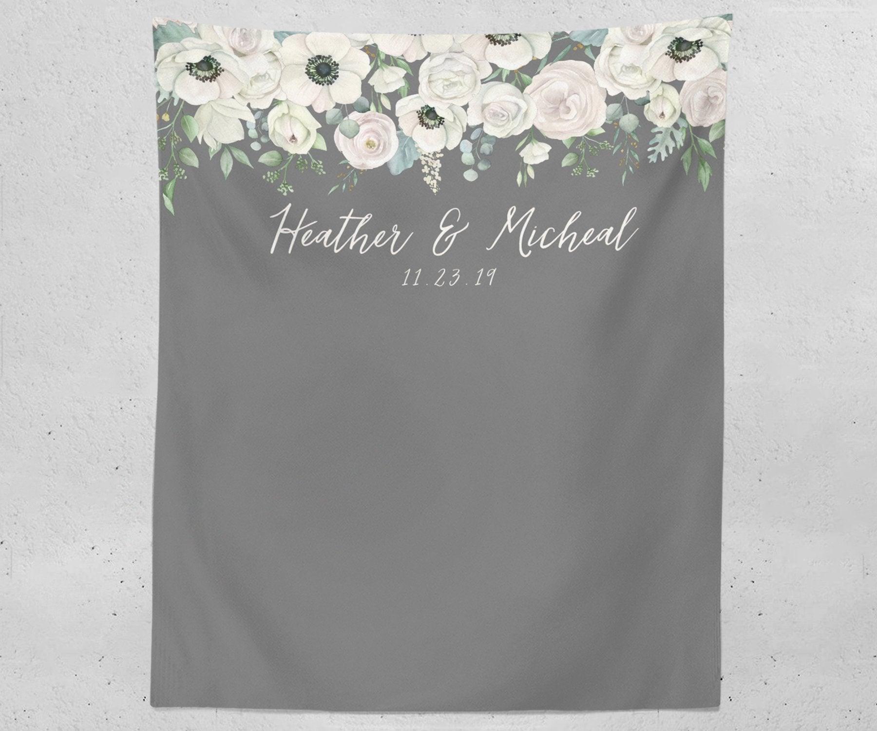 Rustic Vintage Wedding Photo Booth Backdrop | Grey Wedding Decorations - Blushing Drops
