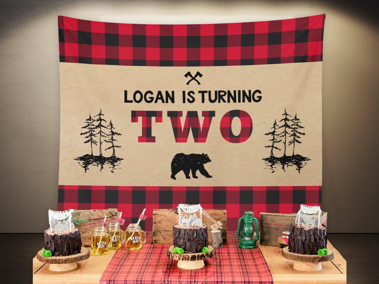 Lumberjack Birthday Backdrop | Buffalo Plaid Lumberjack Party Decorations - Blushing Drops