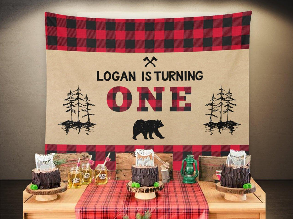 Lumberjack Birthday Backdrop | Buffalo Plaid Lumberjack Party Decorations - Blushing Drops