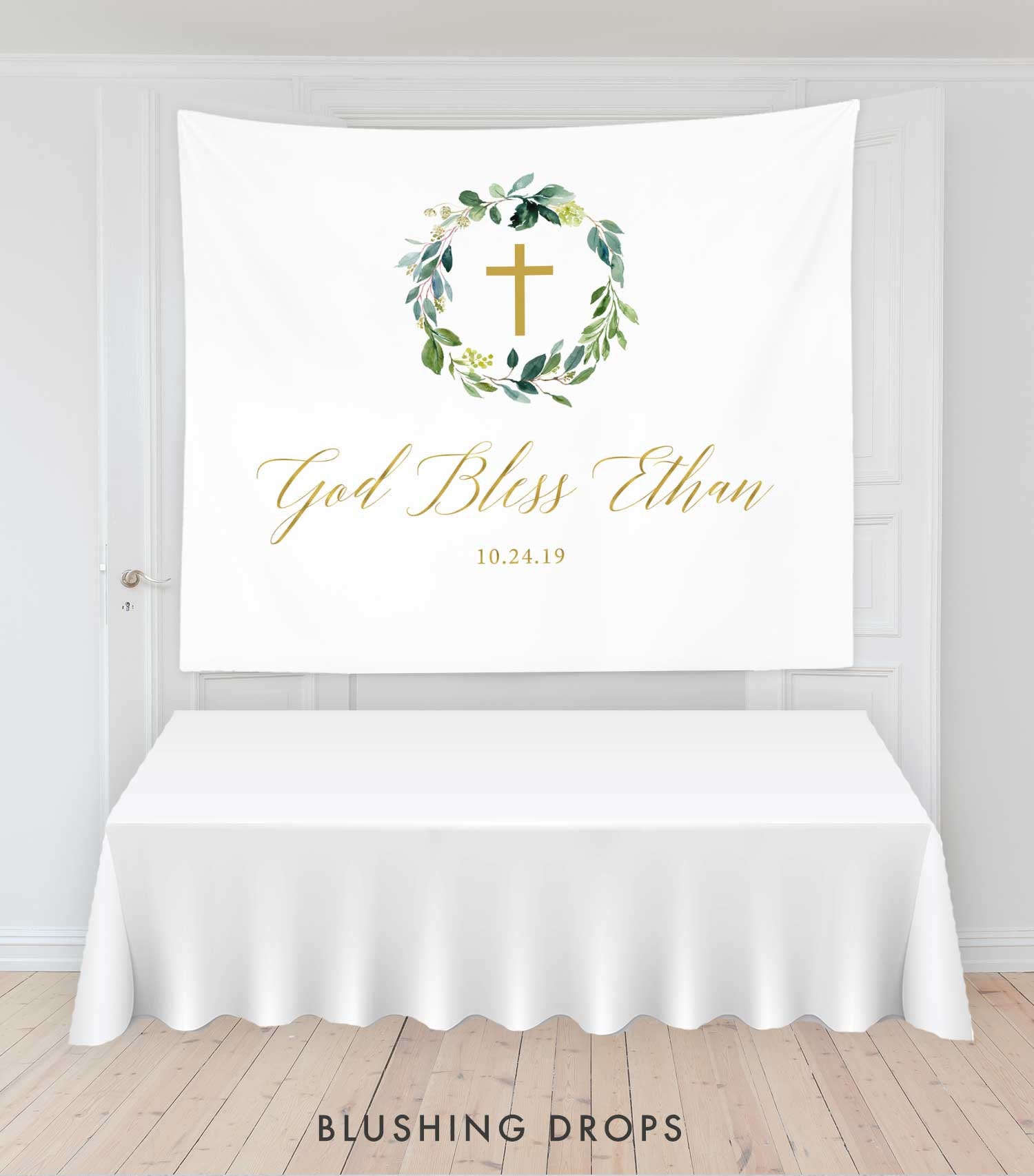 Greenery Baptism Decorations Backdrop
