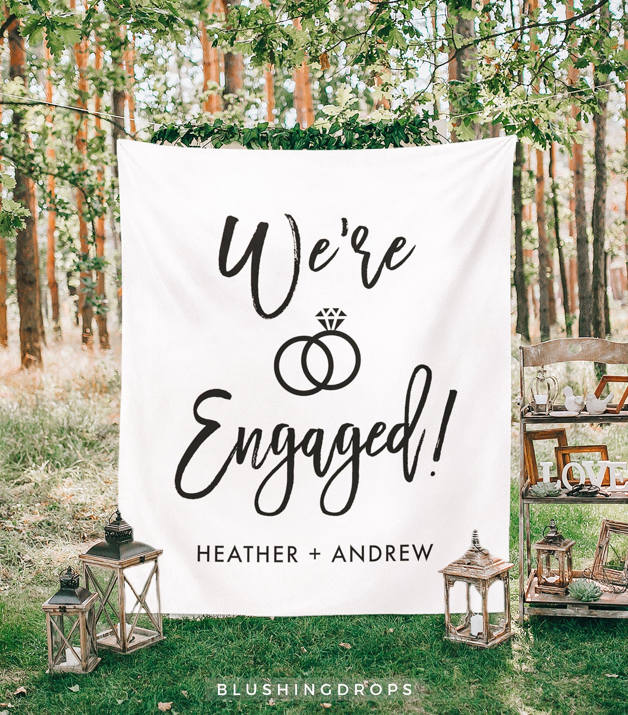 We're Engaged Sign, Engagement Backdrop, Engagement Party Decorations, Engagement Banner, Engaged Backdrop, Engagement Party Photo Backdrop