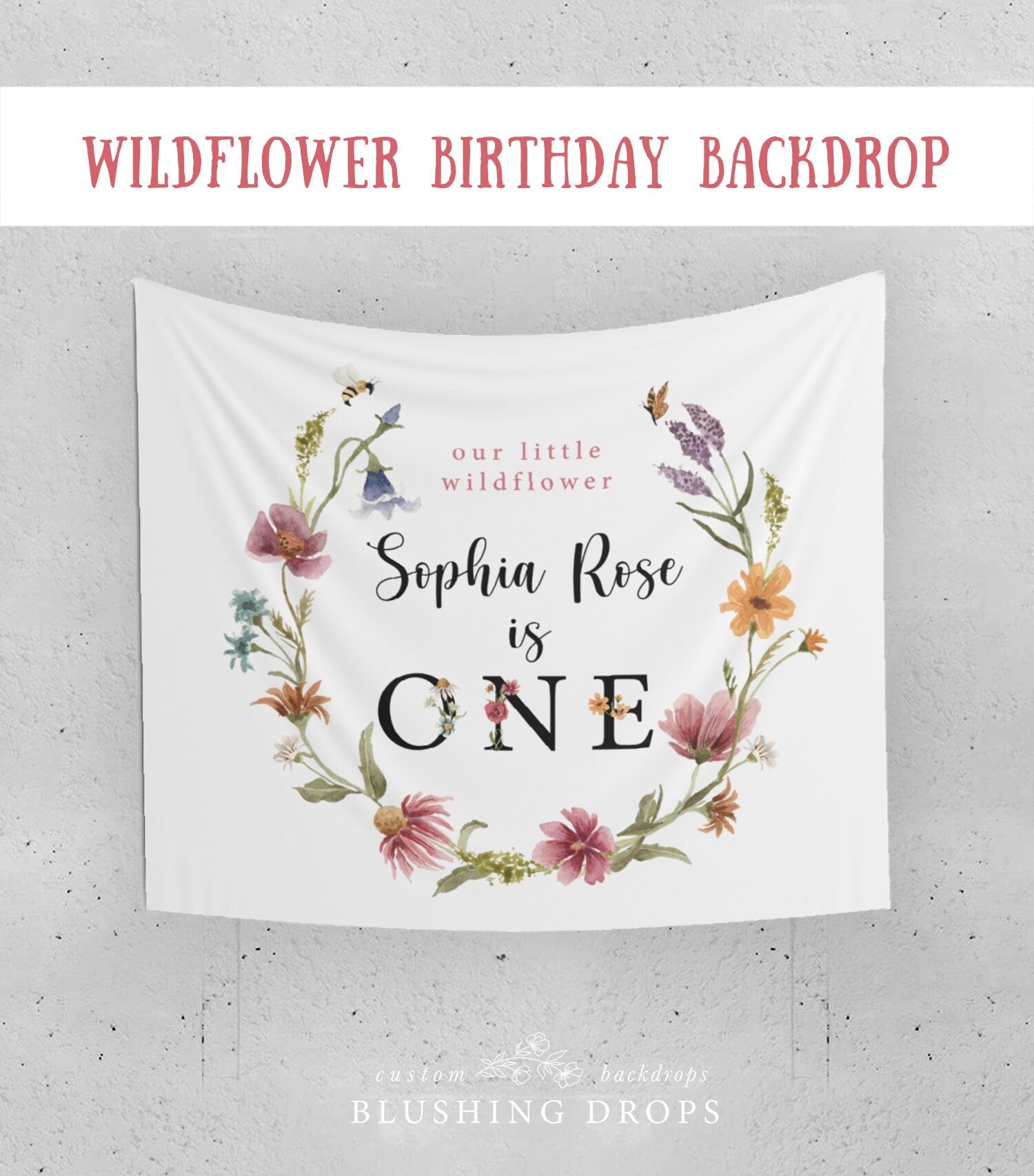 Wildflower Birthday Backdrop, Wildflower Party Decor, 1st Birthday Girl Backdrop, Little Wildflower Banner, Floral Birthday Decorations,