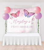 Butterfly Birthday Backdrop, Butterfly Banner, Girl First Birthday Backdrop,  1st Birthday Banner, Pink Butterfly Birthday Party Decorations