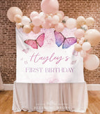 Butterfly Birthday Backdrop, Butterfly Banner, Girl First Birthday Backdrop,  1st Birthday Banner, Pink Butterfly Birthday Party Decorations
