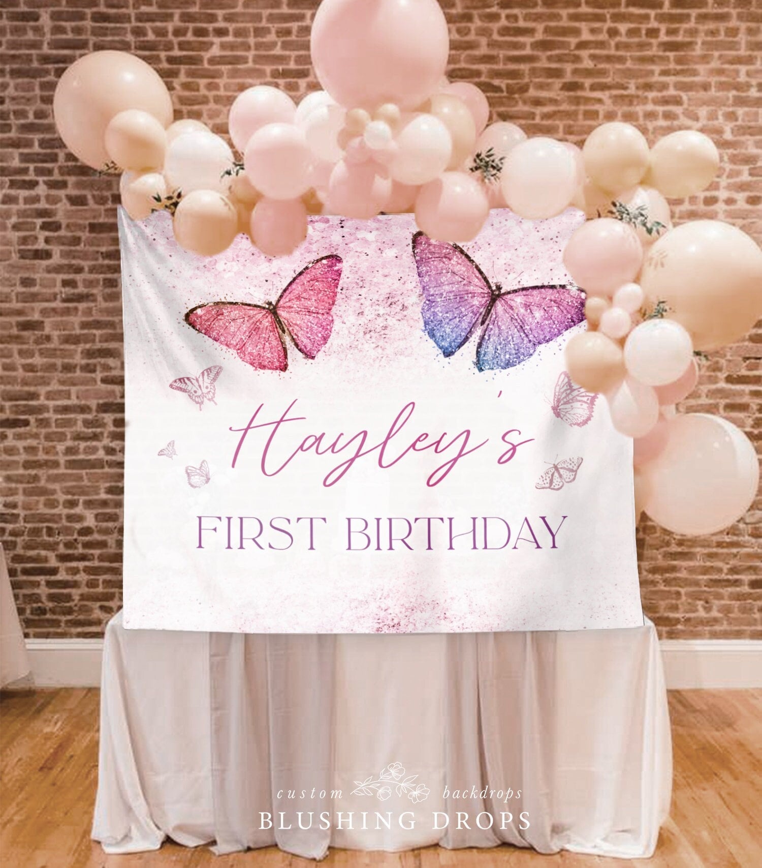 Butterfly Birthday Backdrop, Butterfly Banner, Girl First Birthday Backdrop,  1st Birthday Banner, Pink Butterfly Birthday Party Decorations