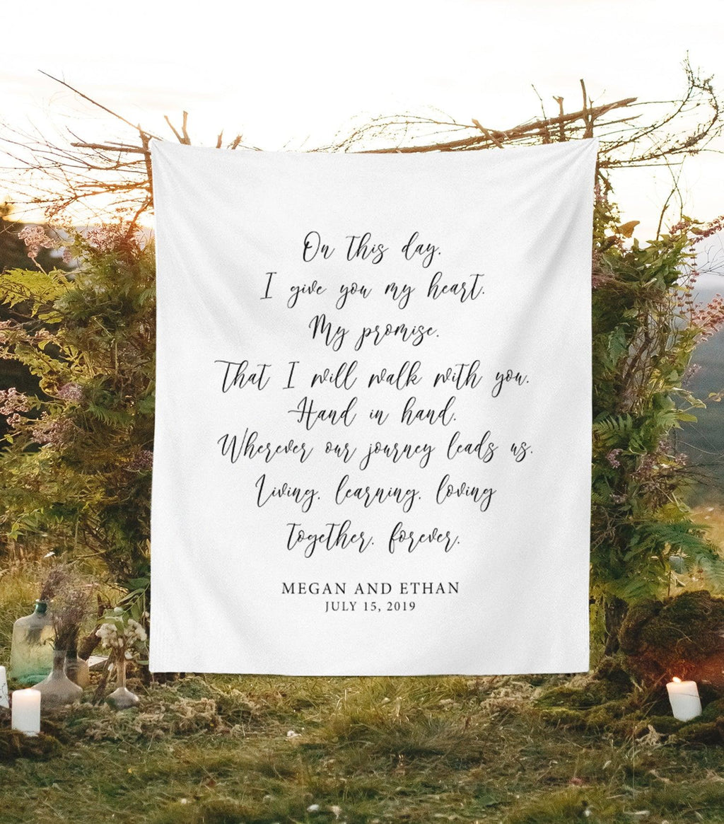Wedding Vow Backdrop | Calligraphy Wedding Decorations, Rustic Wedding Arch Decor - Blushing Drops