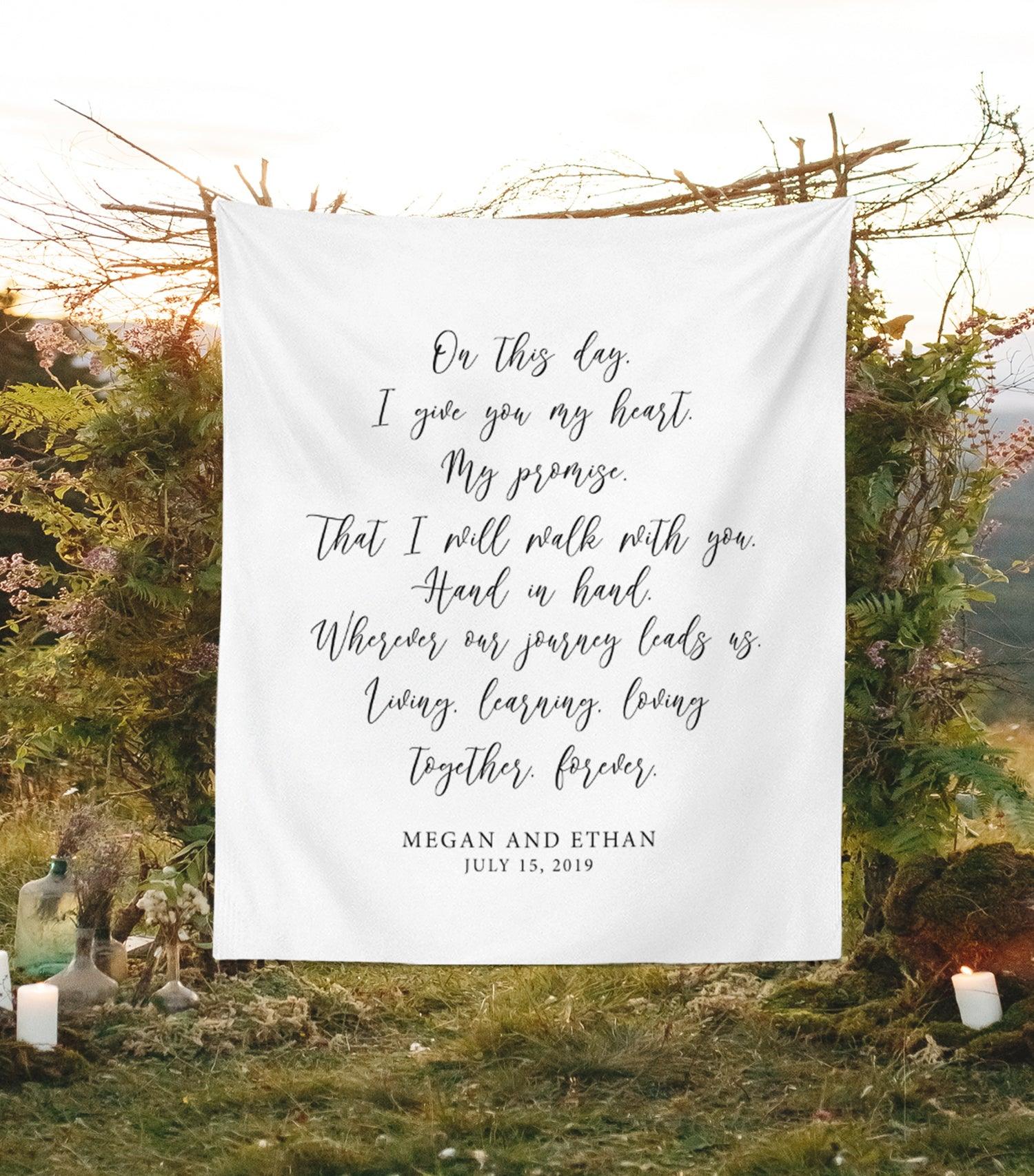 Wedding Vow Backdrop | Calligraphy Wedding Decorations, Rustic Wedding Arch Decor - Blushing Drops