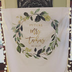 Greenery Wreath Future Mrs Backdrop Design - Blushing Drops