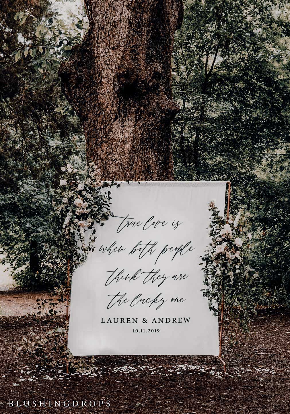 True Love Quote Wedding Backdrop Design - Blushing Drops