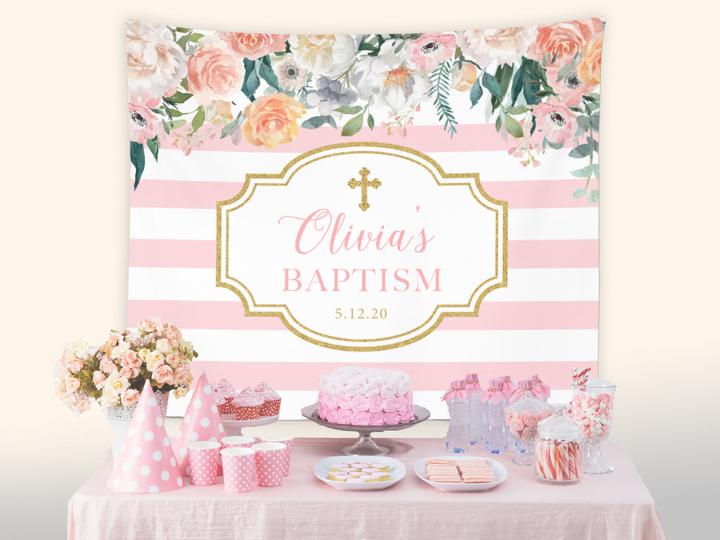 girl baptism ideas, baptism decorations, baptism celebration, baptism banner