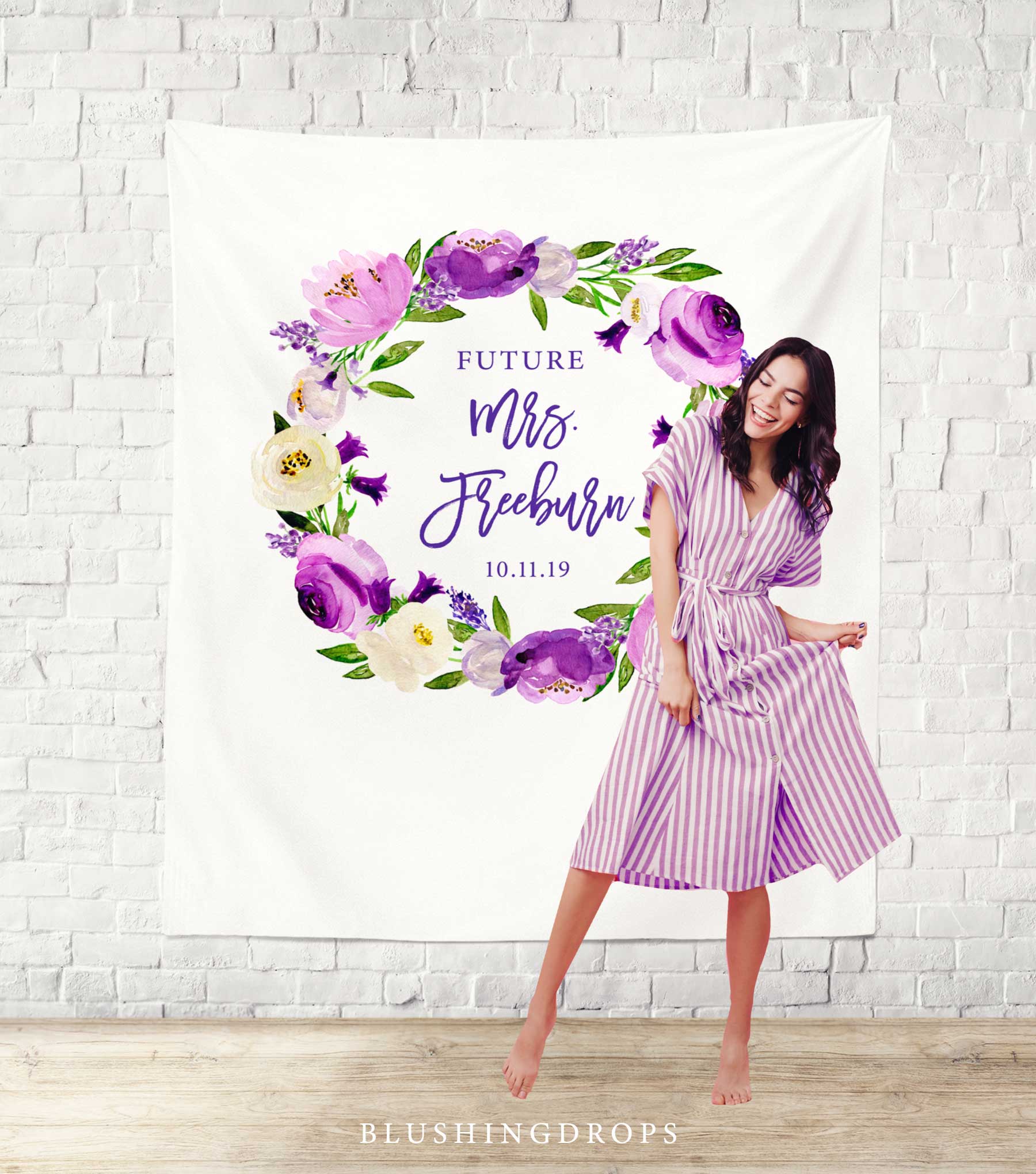 Purple Floral Bridal Shower Photo Backdrop - Blushing Drops