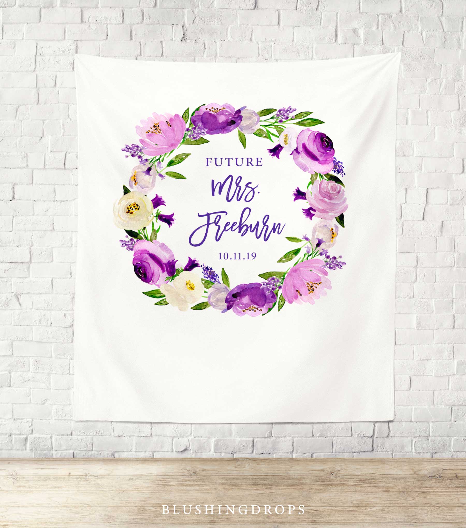 Purple Floral Bridal Shower Photo Backdrop - Blushing Drops