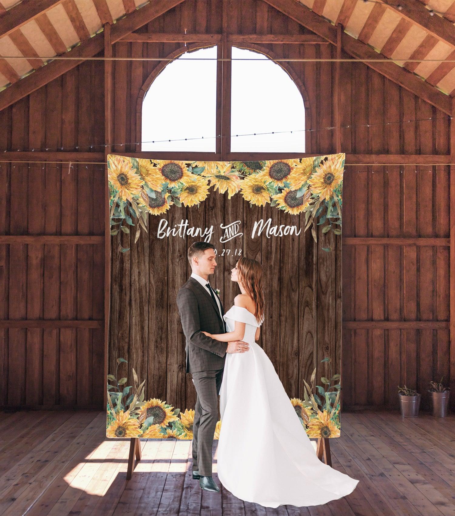Sunflower Country Wedding Backdrop Decorations | Wood Backdrop - Blushing Drops