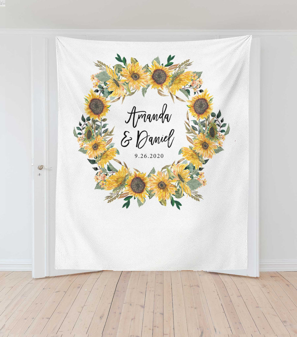 Country Sunflower Themed Wedding Photo Backdrop Design - Blushing Drops