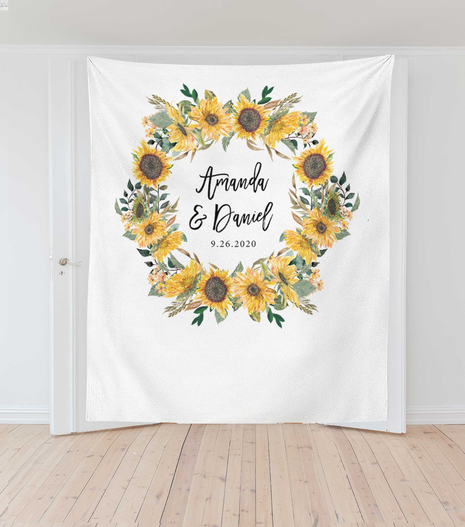 Country Sunflower Themed Wedding Photo Backdrop Design - Blushing Drops