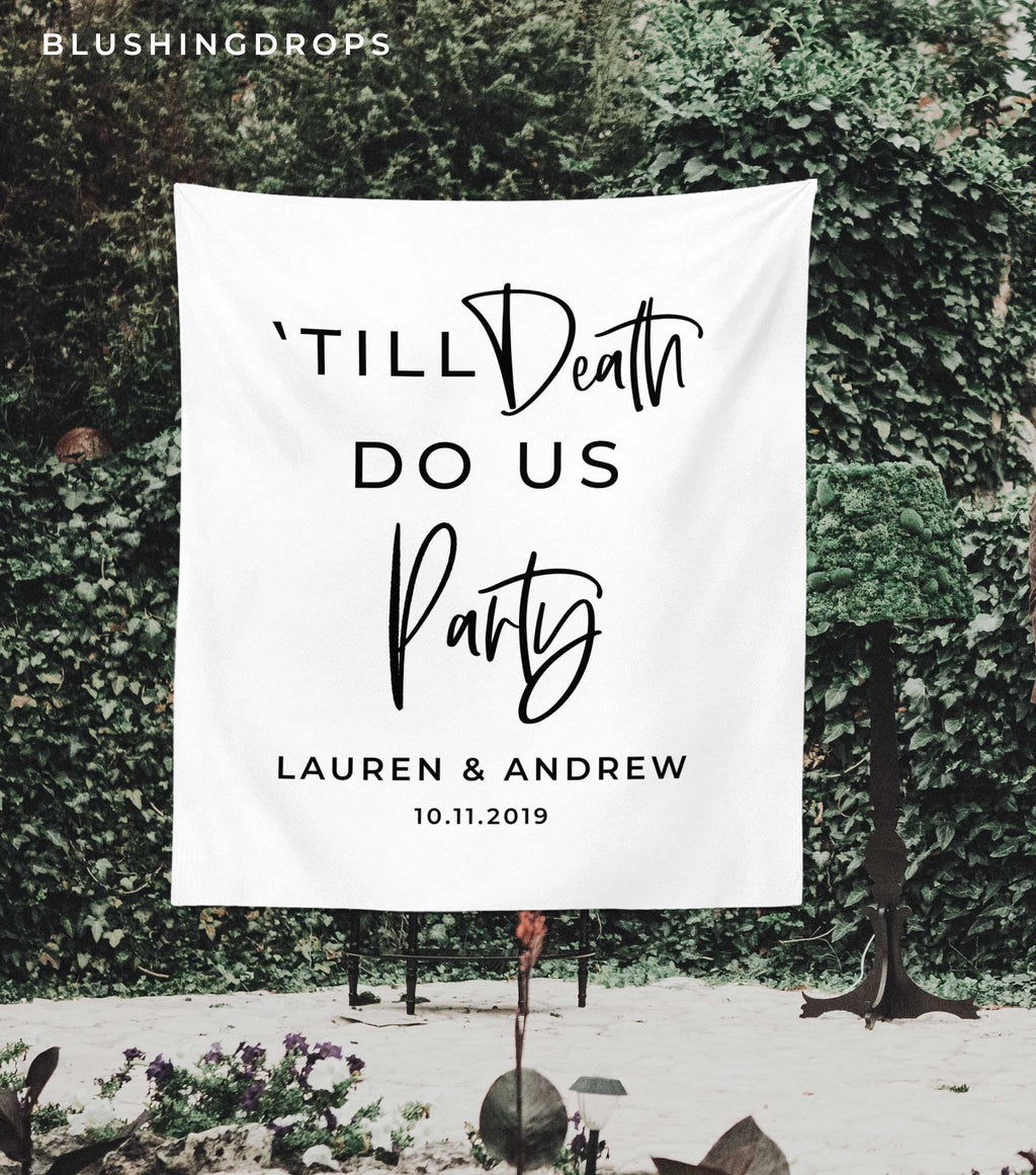 till death do us party banner, halloween wedding ideas