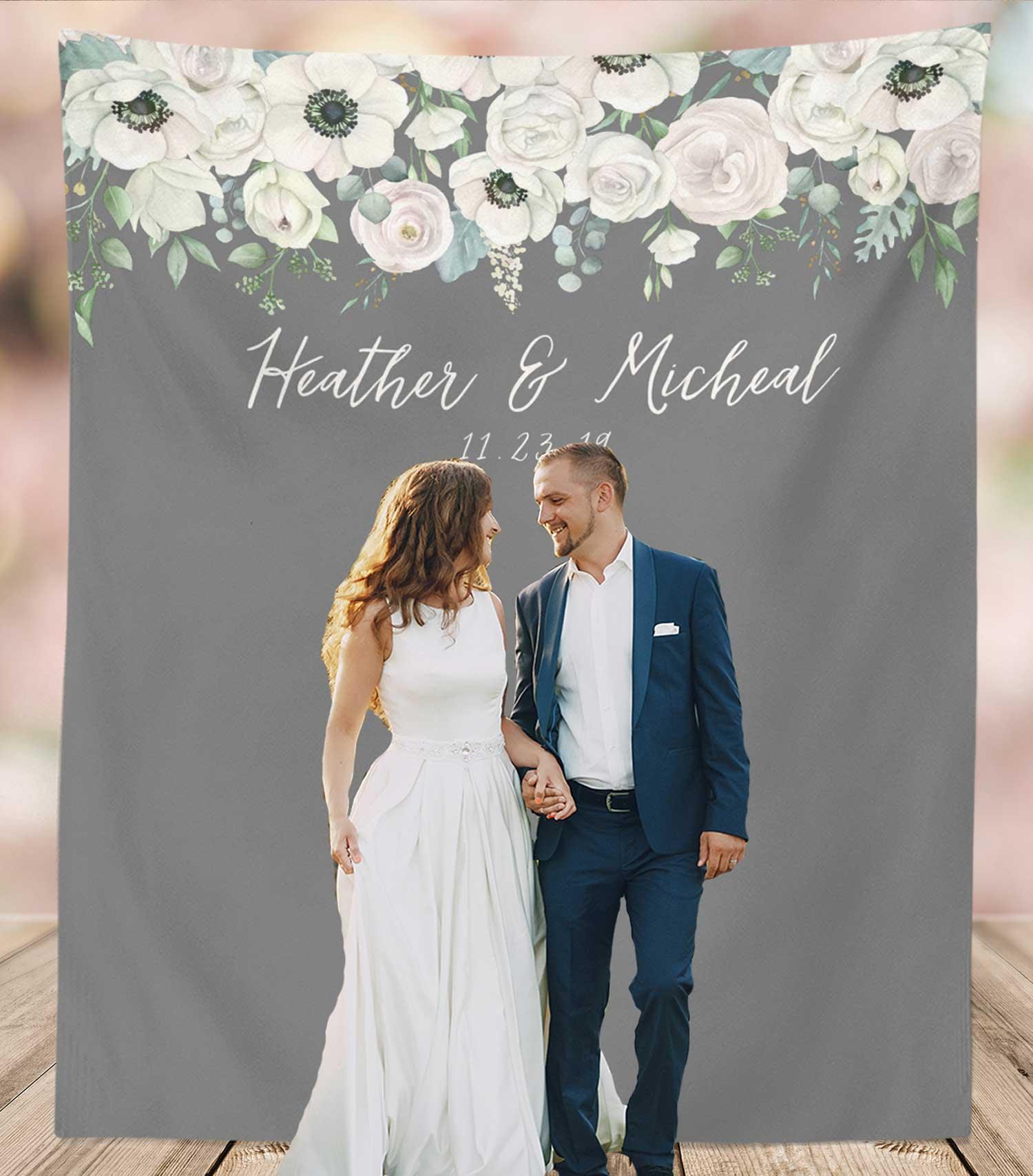 Rustic Vintage Wedding Photo Booth Backdrop | Grey Wedding Decorations - Blushing Drops