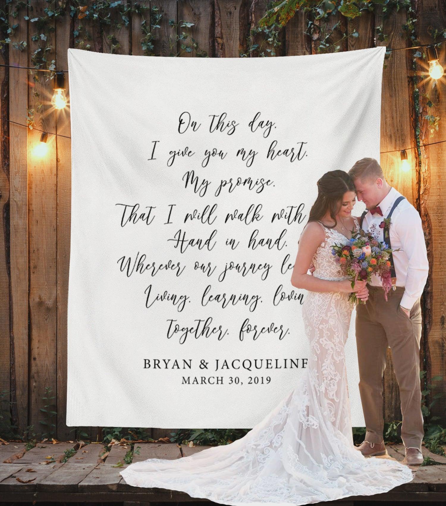 Wedding Vow Backdrop | Calligraphy Wedding Decorations, Rustic Wedding Arch Decor - Blushing Drops