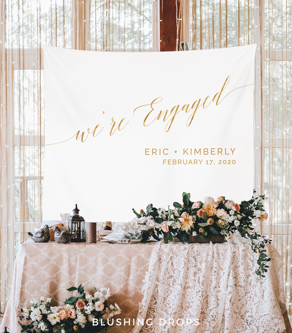 We're Engaged Backdrop, Engagement Party Photo Backdrop